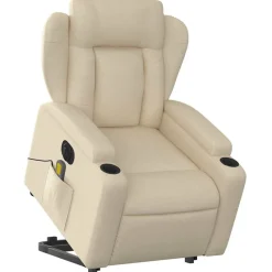 vidaXL Elektrisk massagefåtölj med uppresningshjälp gräddvit tyg