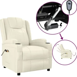 vidaXL Elektrisk massagefåtölj gräddvit konstläder