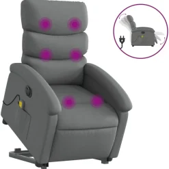 vidaXL Elektrisk massagefåtölj med uppresningshjälp tyg Mörkgrå