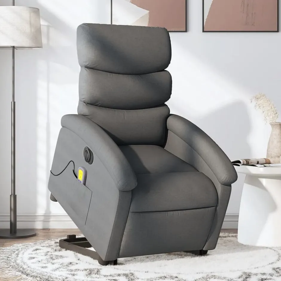 vidaXL Elektrisk massagefåtölj med uppresningshjälp tyg Mörkgrå