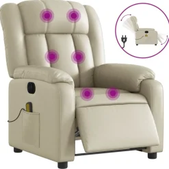 vidaXL Elektrisk massagefåtölj gräddvit konstläder