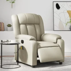vidaXL Elektrisk massagefåtölj gräddvit konstläder