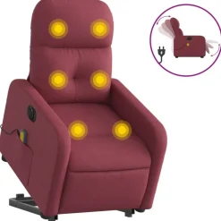 New vidaXL Elektrisk massagefåtölj med uppresningshjälp tyg Vinröd
