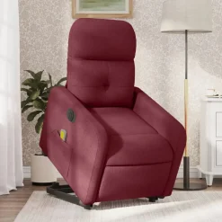 New vidaXL Elektrisk massagefåtölj med uppresningshjälp tyg Vinröd