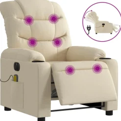 vidaXL Elektrisk massagefåtölj gräddvit tyg
