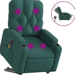 Hot vidaXL Elektrisk massagefåtölj med uppresningshjälp tyg Mörkgrön