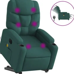vidaXL Elektrisk massagefåtölj med uppresningshjälp tyg Mörkgrön