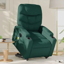 vidaXL Elektrisk massagefåtölj med uppresningshjälp tyg Mörkgrön