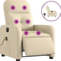 vidaXL Elektrisk massagefåtölj gräddvit tyg Kräm