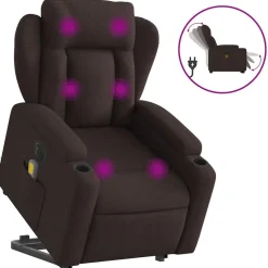vidaXL Elektrisk massagefåtölj med uppresningshjälp tyg Mörkbrun