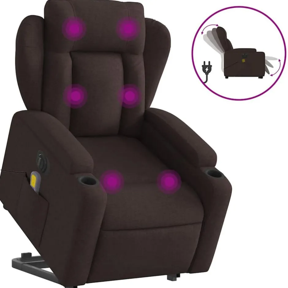 vidaXL Elektrisk massagefåtölj med uppresningshjälp tyg Mörkbrun