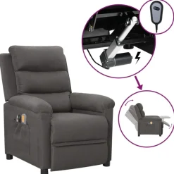 vidaXL Elektrisk massagefåtölj mörkgrå tyg