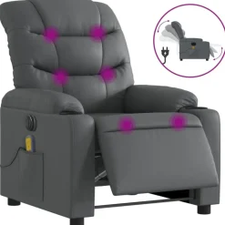 vidaXL Elektrisk massagefåtölj grå konstläder