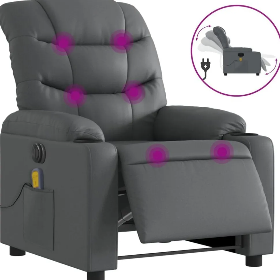 vidaXL Elektrisk massagefåtölj grå konstläder