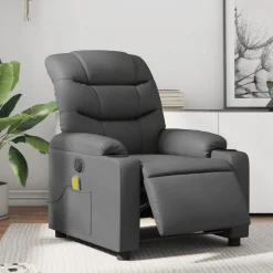 vidaXL Elektrisk massagefåtölj grå konstläder