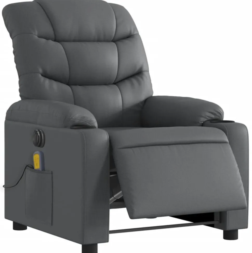 vidaXL Elektrisk massagefåtölj grå konstläder