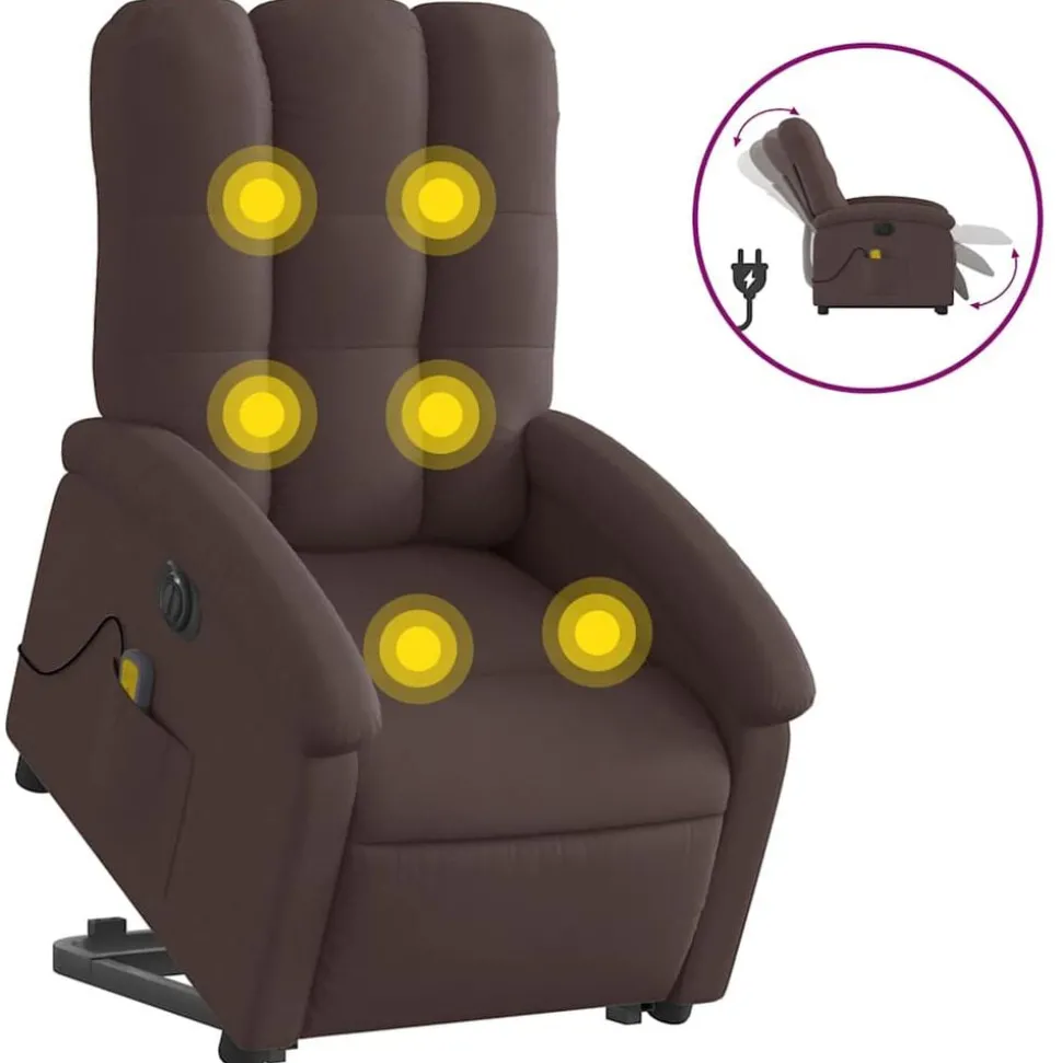 vidaXL Elektrisk massagefåtölj med uppresningshjälp mörkbrun tyg