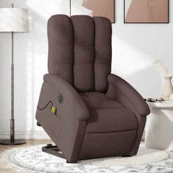 vidaXL Elektrisk massagefåtölj med uppresningshjälp mörkbrun tyg