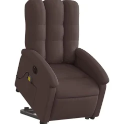 vidaXL Elektrisk massagefåtölj med uppresningshjälp mörkbrun tyg