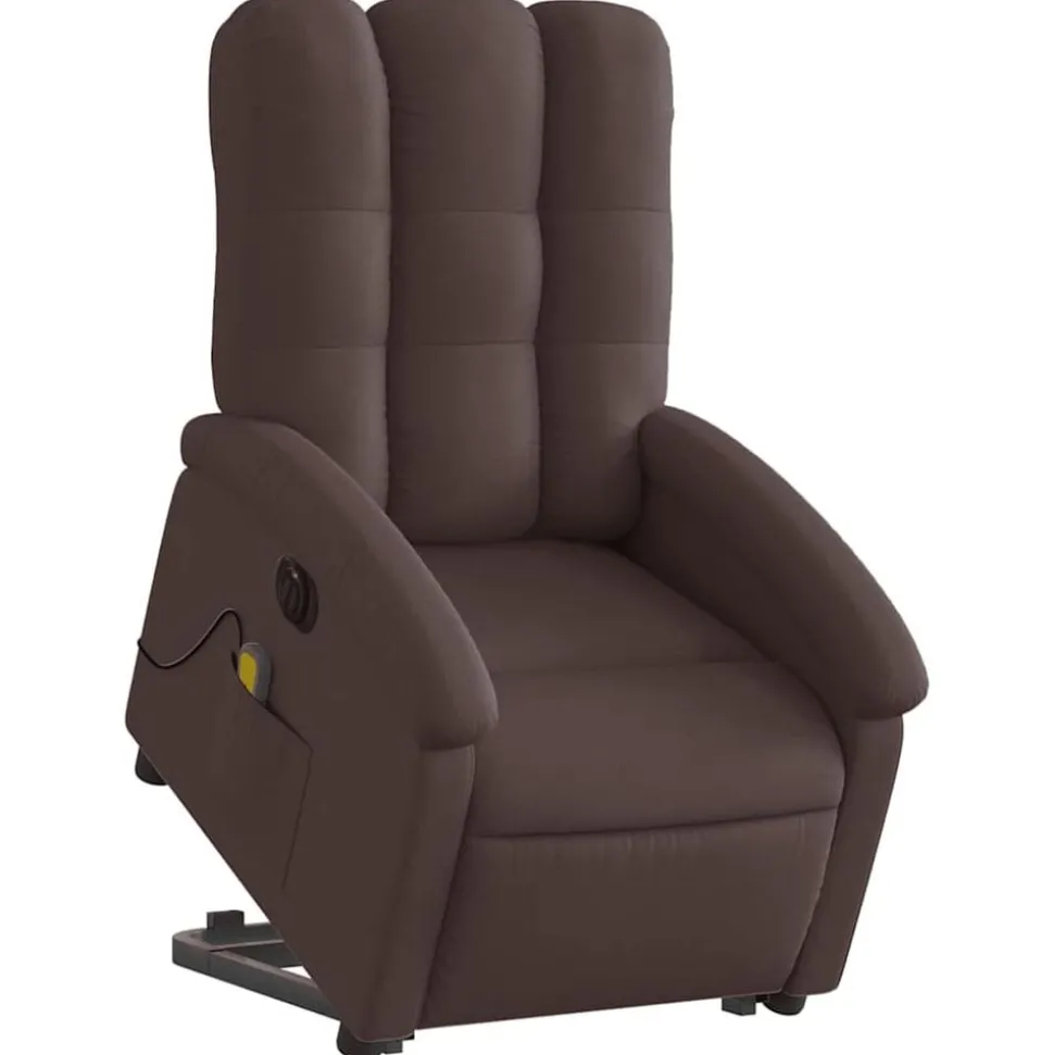 vidaXL Elektrisk massagefåtölj med uppresningshjälp mörkbrun tyg