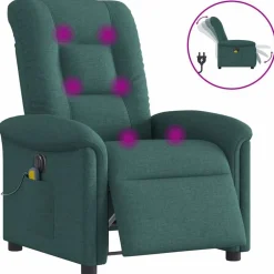 Best vidaXL Elektrisk massagefåtölj tyg Mörkgrön