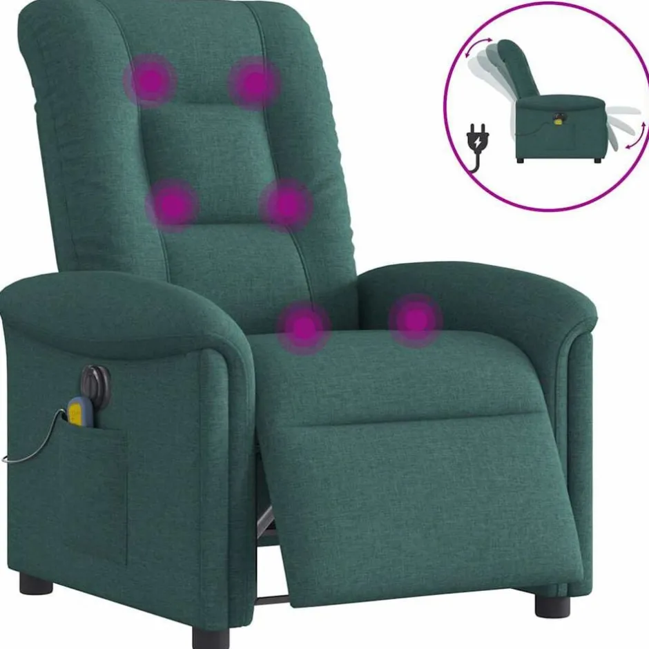 Best vidaXL Elektrisk massagefåtölj tyg Mörkgrön