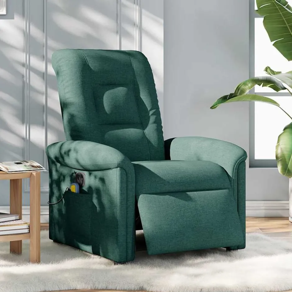 Best vidaXL Elektrisk massagefåtölj tyg Mörkgrön