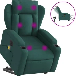 Hot vidaXL Elektrisk massagefåtölj med uppresningshjälp tyg Mörkgrön