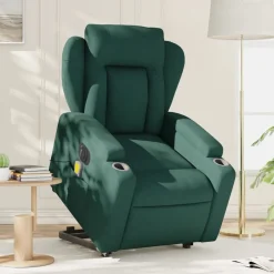 Hot vidaXL Elektrisk massagefåtölj med uppresningshjälp tyg Mörkgrön