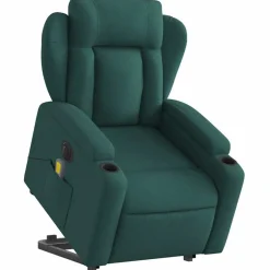 Hot vidaXL Elektrisk massagefåtölj med uppresningshjälp tyg Mörkgrön