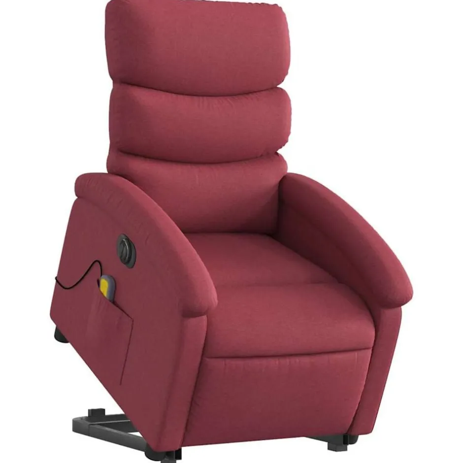 Clearance vidaXL Elektrisk massagefåtölj med uppresningshjälp tyg Vinröd