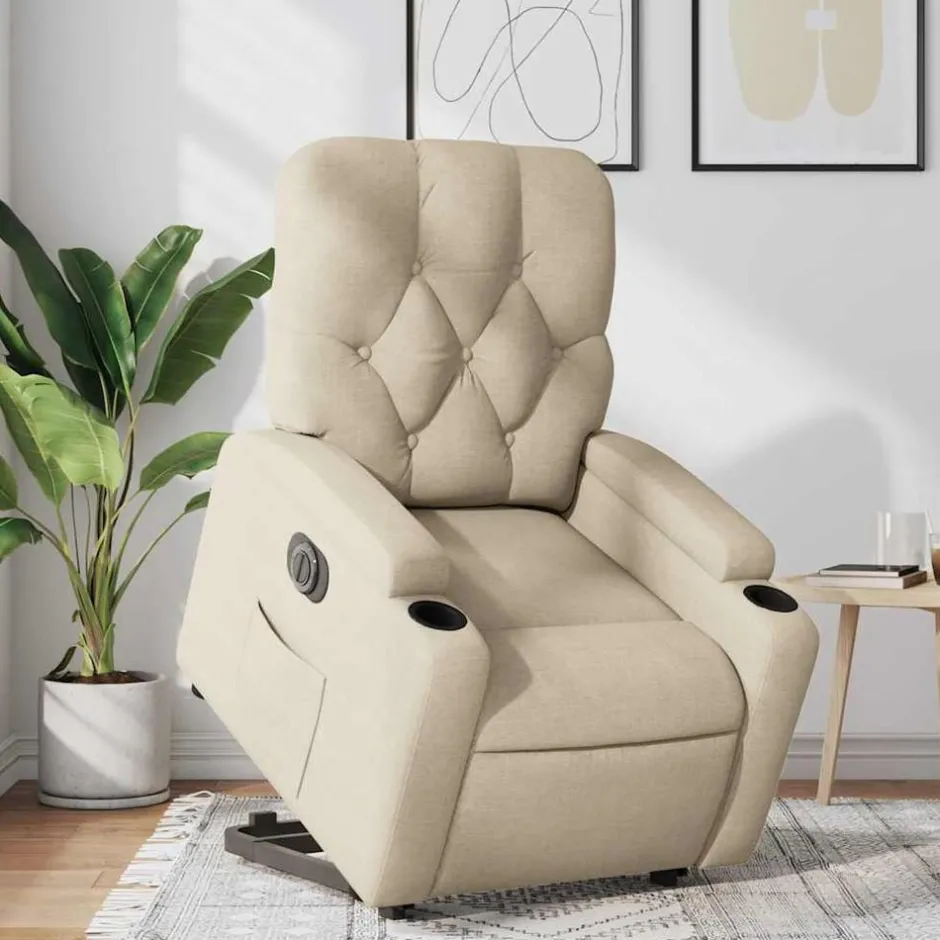 Outlet vidaXL Elektrisk reclinerfåtölj med uppresningshjälp gräddvit tyg Kräm