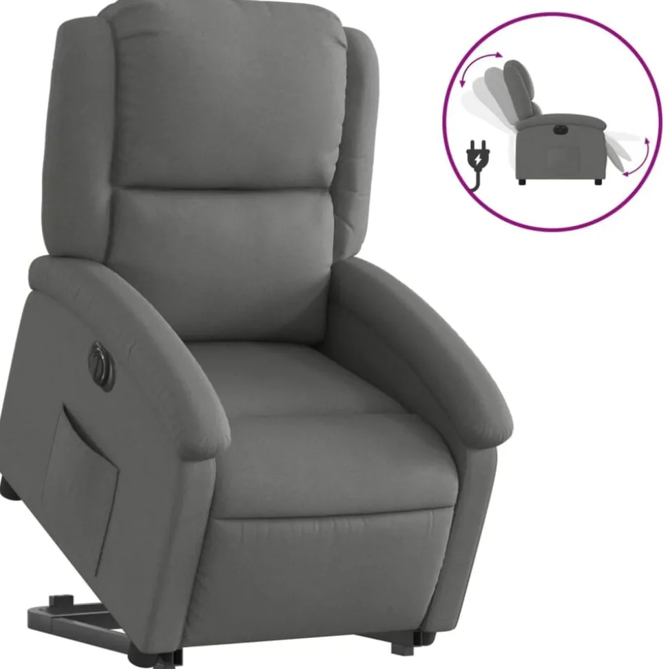 vidaXL Elektrisk reclinerfåtölj med uppresningshjälp mörkgrå tyg