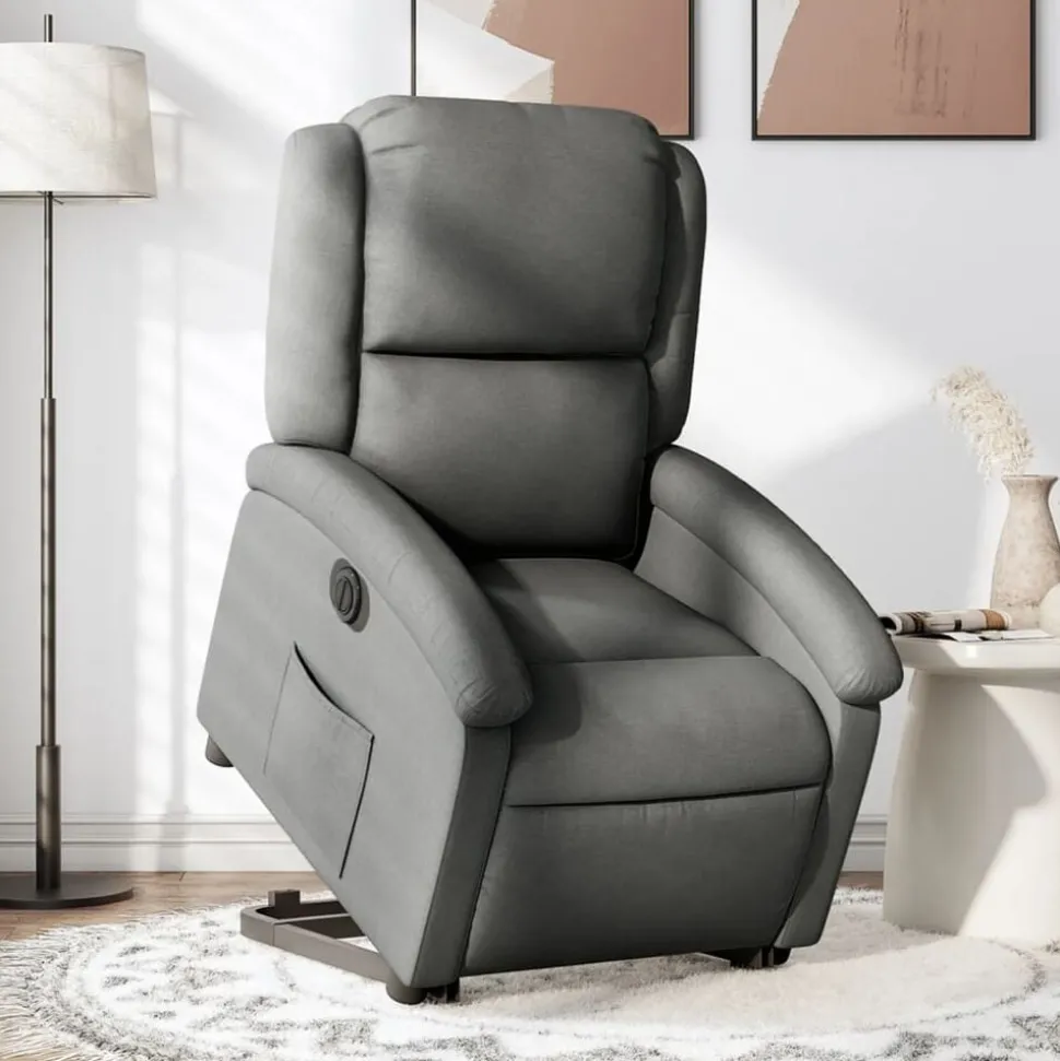 vidaXL Elektrisk reclinerfåtölj med uppresningshjälp mörkgrå tyg