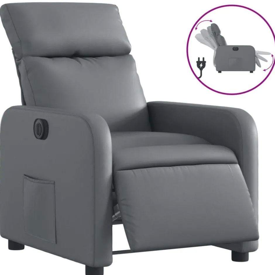 Hot vidaXL Elektrisk reclinerfåtölj konstläder Grå