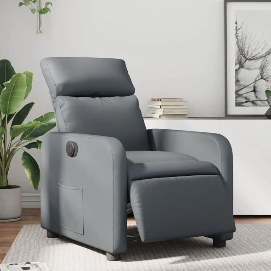 Hot vidaXL Elektrisk reclinerfåtölj konstläder Grå