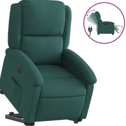 vidaXL Elektrisk reclinerfåtölj med uppresningshjälp mörkgrön tyg