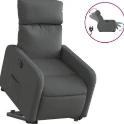 vidaXL Elektrisk reclinerfåtölj med uppresningshjälp mörkgrå tyg
