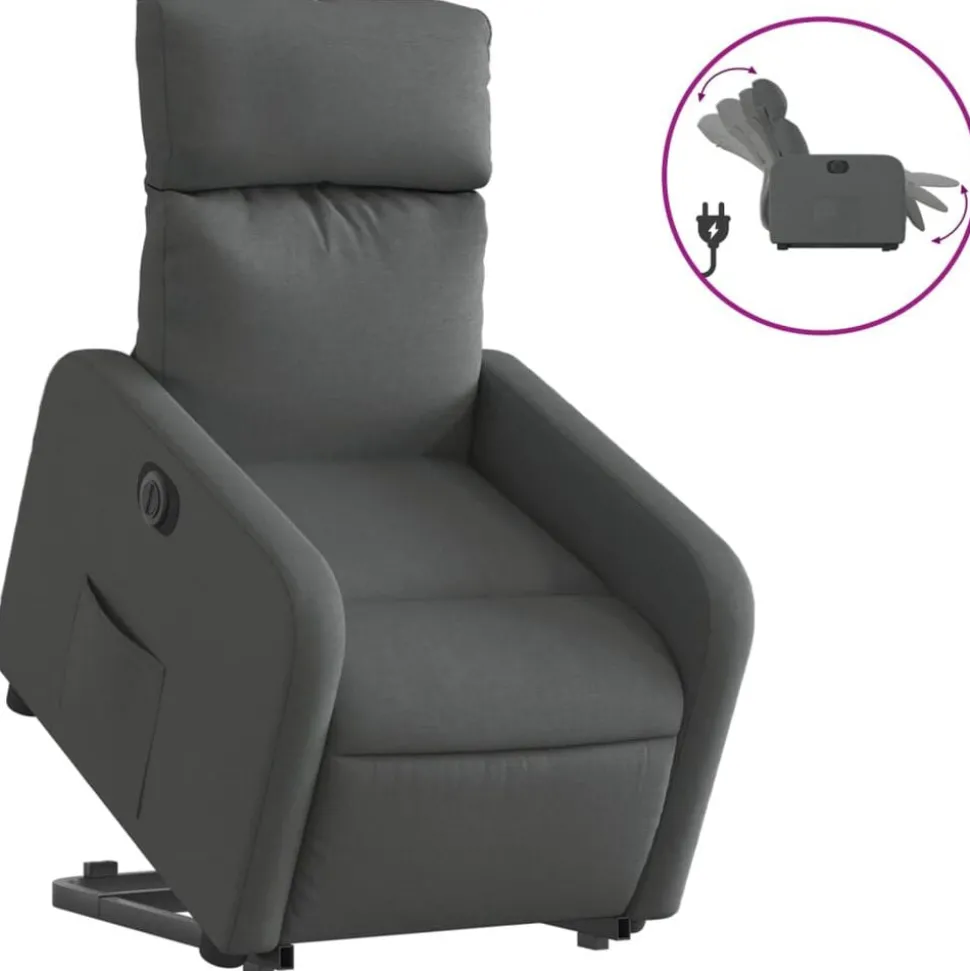 vidaXL Elektrisk reclinerfåtölj med uppresningshjälp mörkgrå tyg
