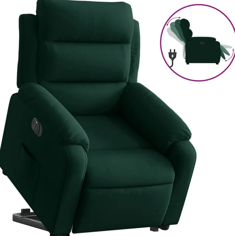 vidaXL Elektrisk reclinerfåtölj med uppresningshjälp mörkgrön sammet