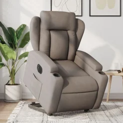 vidaXL Elektrisk reclinerfåtölj med uppresningshjälp taupe tyg