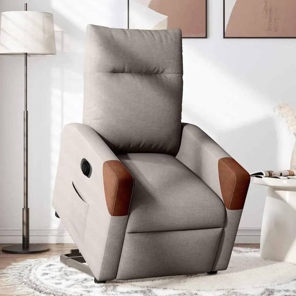 vidaXL Elektrisk reclinerfåtölj med uppresningshjälp taupe tyg