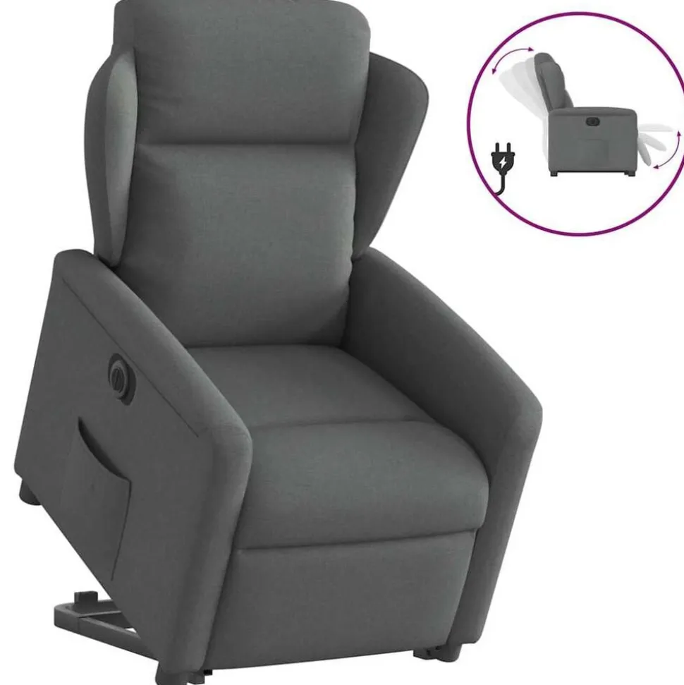 vidaXL Elektrisk reclinerfåtölj med uppresningshjälp mörkgrå tyg