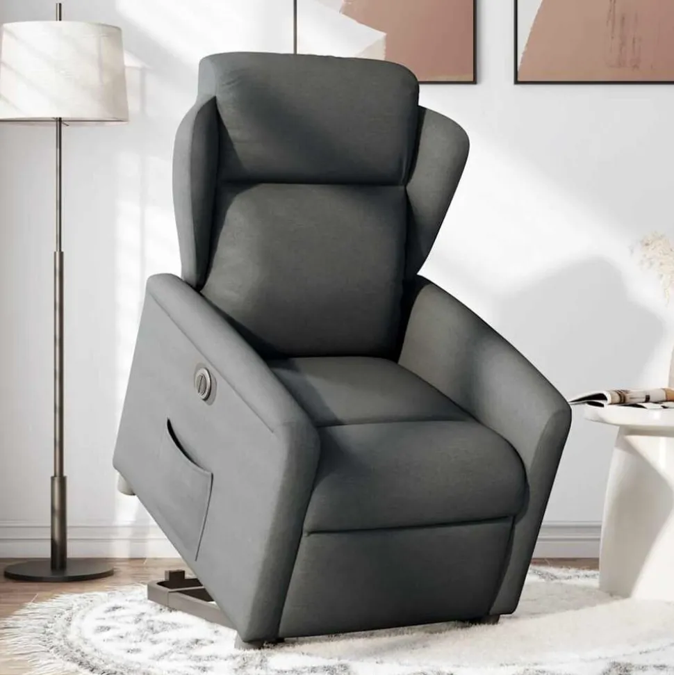 vidaXL Elektrisk reclinerfåtölj med uppresningshjälp mörkgrå tyg