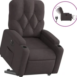 Sale vidaXL Elektrisk reclinerfåtölj med uppresningshjälp brun tyg Mörkbrun