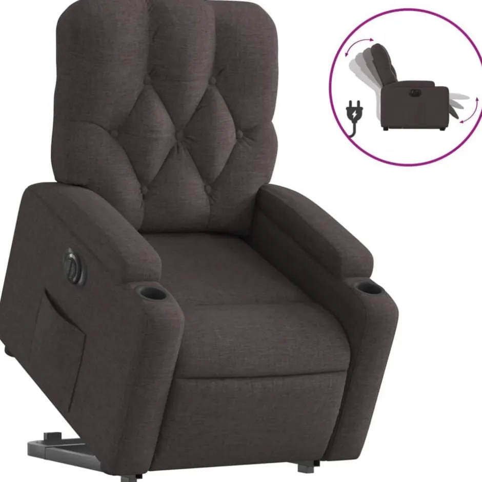Sale vidaXL Elektrisk reclinerfåtölj med uppresningshjälp brun tyg Mörkbrun