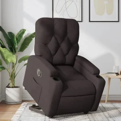 Sale vidaXL Elektrisk reclinerfåtölj med uppresningshjälp brun tyg Mörkbrun