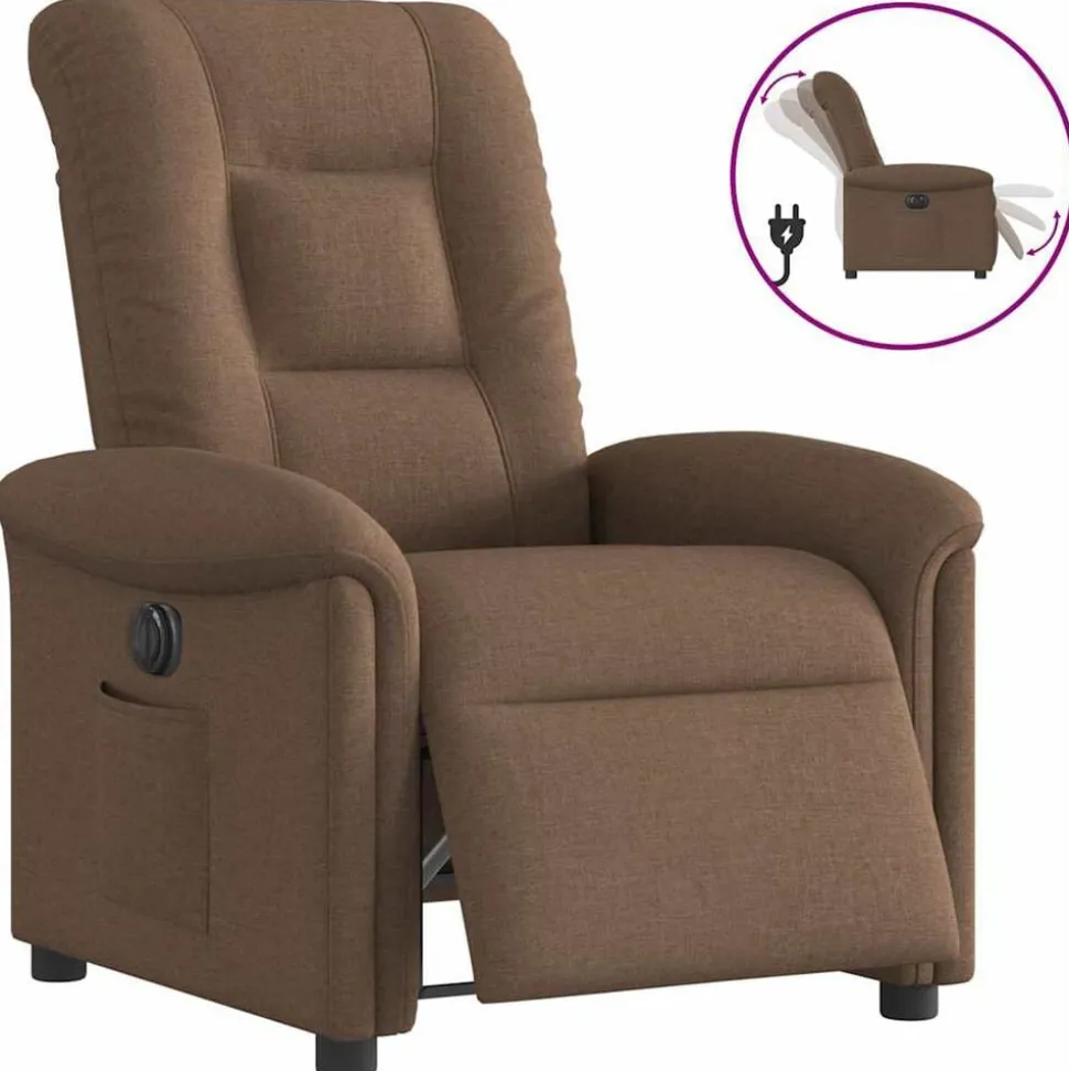 vidaXL Elektrisk reclinerfåtölj Brun tyg