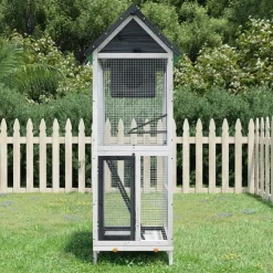 vidaXL Fågelhus grå 60x58,5x160 massiv furu