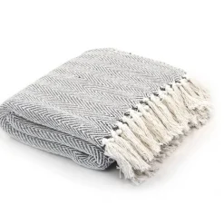 vidaXL Filt bomull fiskbensmönster 125x150 cm grå